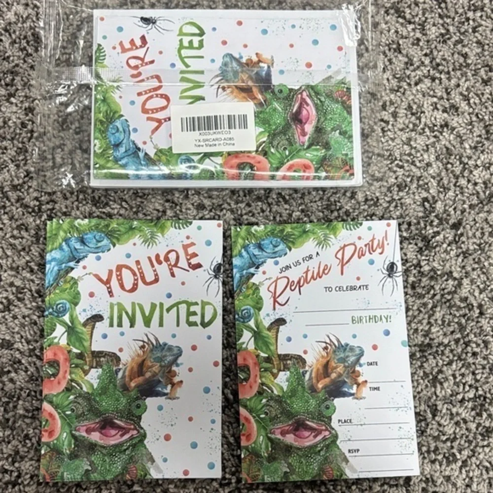 Reptile Party Invitation Cards - Colorful Design